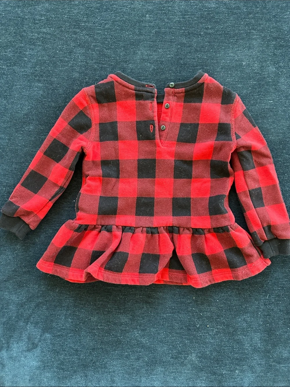 Ralph Lauren Red and Black Buffalo Plaid Polo Bear Graphic Top